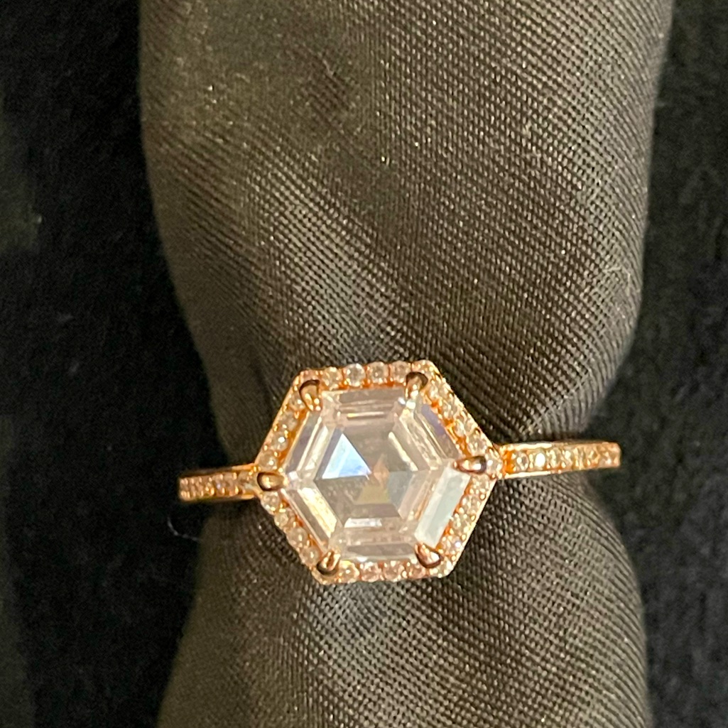 Henri Bendel Rose Gold Hexagon Solitaire Ring - Size 9